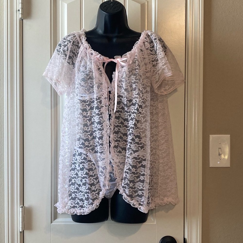 Vintage Texsheen Pale Pink Lace Bed Jacket Sz S.